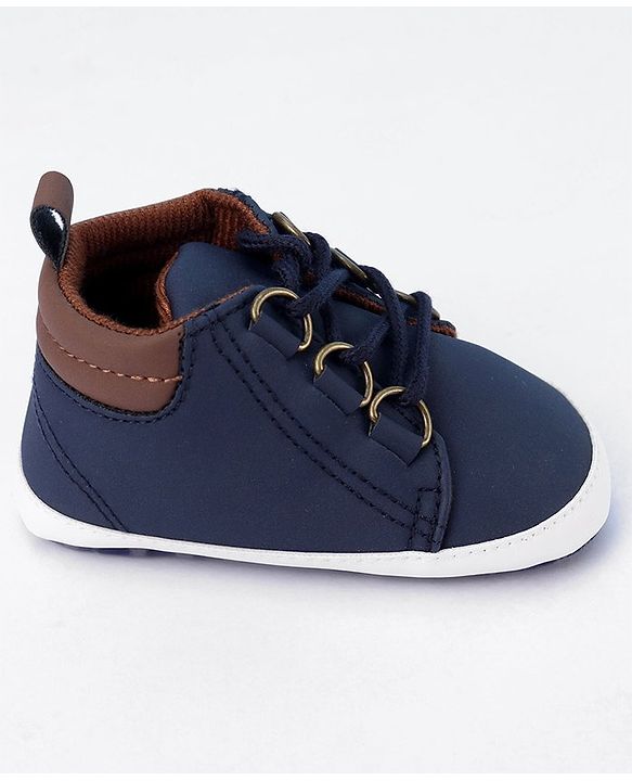 Cute Walk by Babyhug Lace Up Solid Booties - Dark Blue