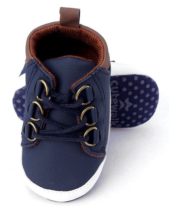 Cute Walk by Babyhug Lace Up Solid Booties - Dark Blue