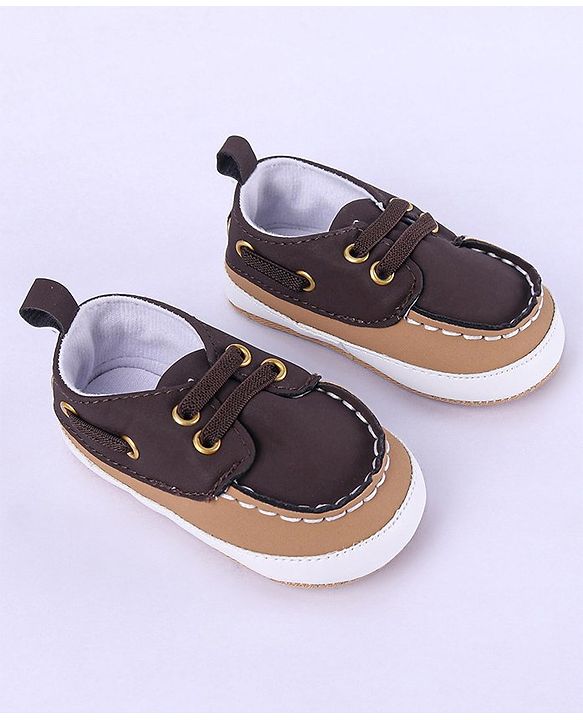 Cute Walk by Babyhug Slip On Booties with Lace Detailing - Coffee Brown