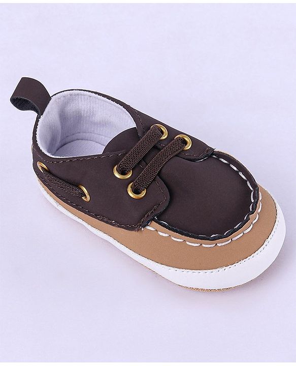 Cute Walk by Babyhug Slip On Booties with Lace Detailing - Coffee Brown
