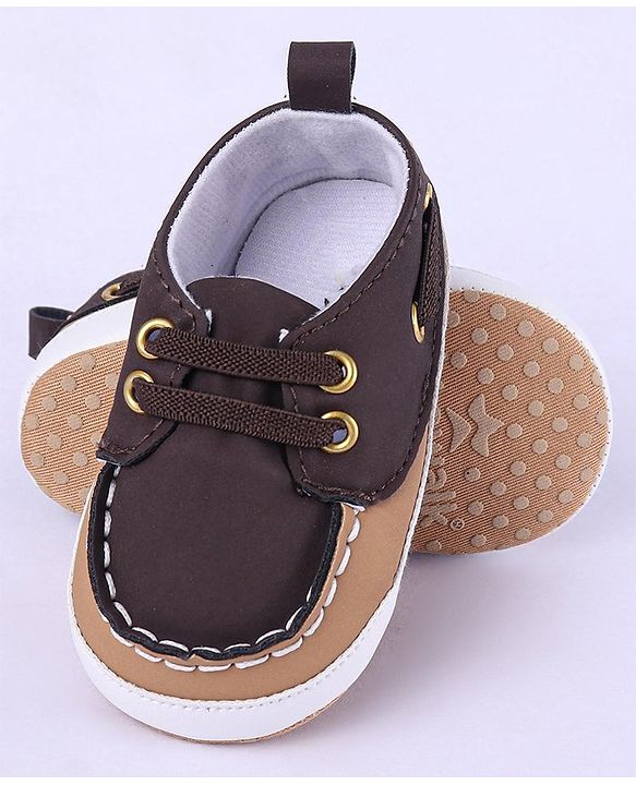 Cute Walk by Babyhug Slip On Booties with Lace Detailing - Coffee Brown
