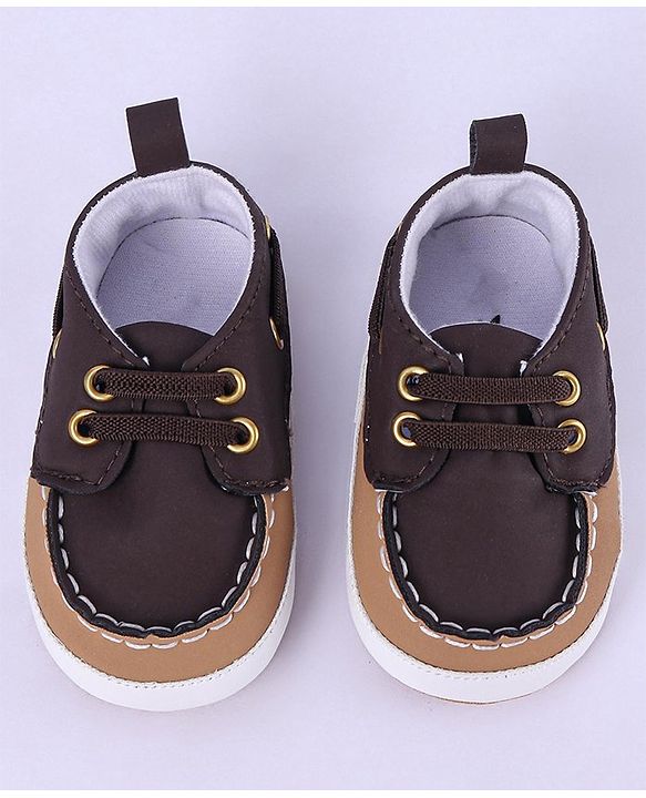 Cute Walk by Babyhug Slip On Booties with Lace Detailing - Coffee Brown