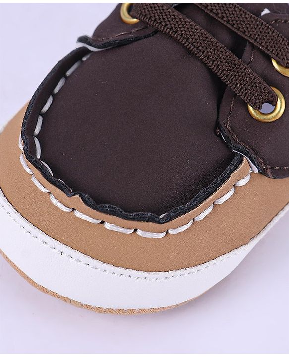 Cute Walk by Babyhug Slip On Booties with Lace Detailing - Coffee Brown