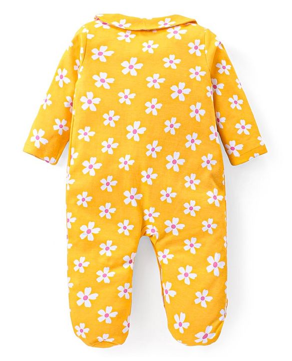 Babyhug Cotton Knit Full Sleeves Sleep Suit Floral & Deer Print Pack of 2 -Yellow & Pink