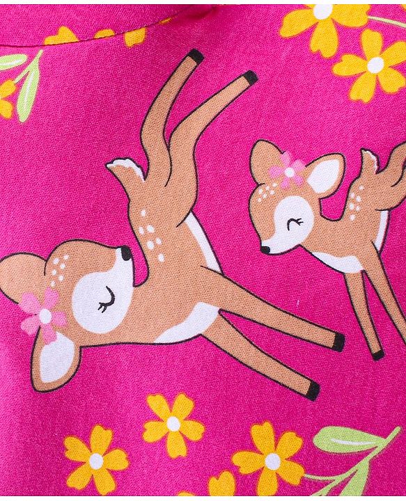 Babyhug Cotton Knit Full Sleeves Sleep Suit Floral & Deer Print Pack of 2 -Yellow & Pink