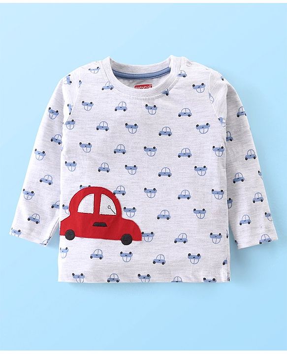 Babyhug Cotton Knit Full Sleeves Night Suit with Vehicle Print - Melange