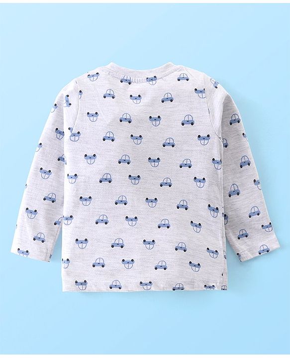 Babyhug Cotton Knit Full Sleeves Night Suit with Vehicle Print - Melange