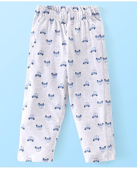 Babyhug Cotton Knit Full Sleeves Night Suit with Vehicle Print - Melange