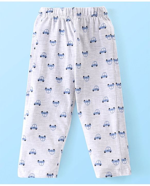 Babyhug Cotton Knit Full Sleeves Night Suit with Vehicle Print - Melange