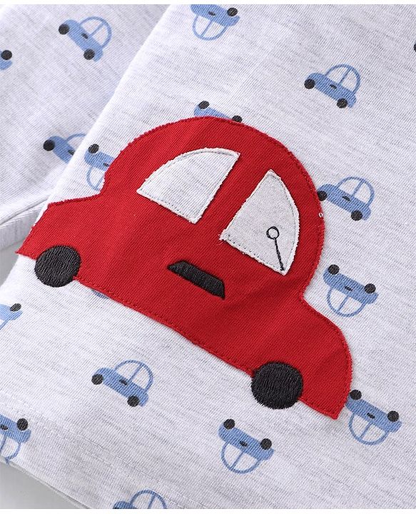 Babyhug Cotton Knit Full Sleeves Night Suit with Vehicle Print - Melange