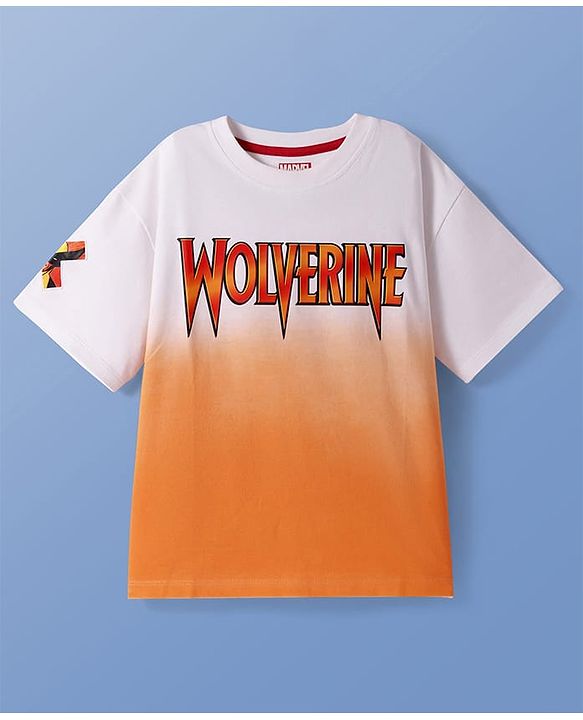 Pine Kids Marvel Terry Knit Drop Shoulder Oversized T-Shirt With Front & Back Wolverine Graphic & Ombre Effect - Orange