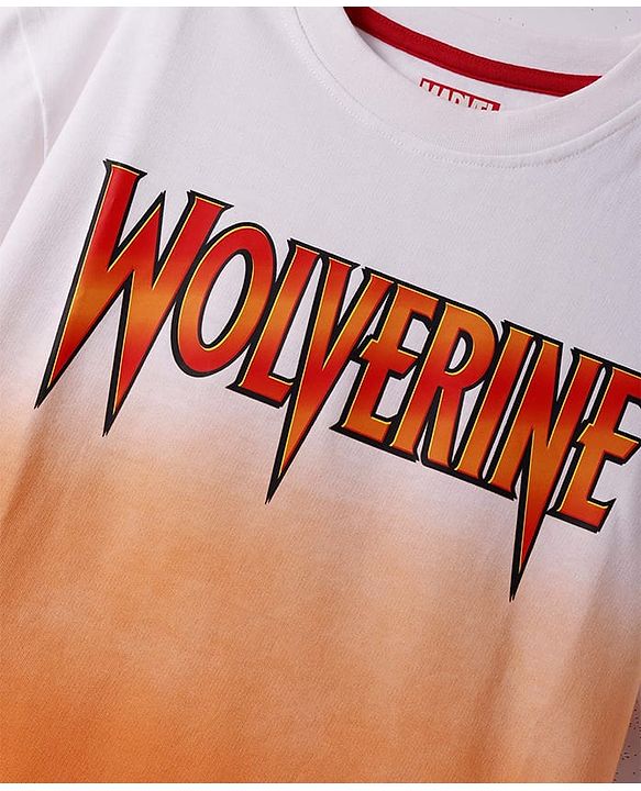 Pine Kids Marvel Terry Knit Drop Shoulder Oversized T-Shirt With Front & Back Wolverine Graphic & Ombre Effect - Orange
