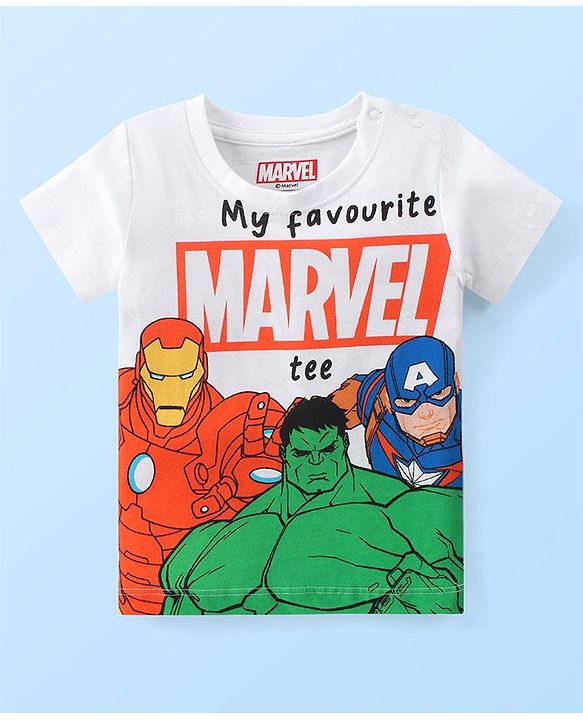 Babyhug Marvel Single Jersey Knit T-Shirt & Shorts Set With Avengers Graphic and Badge Detailing - Multicolour