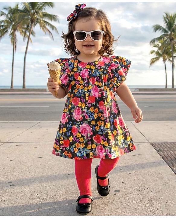 Babyhug Cotton Woven Floral Printed Fit & Flare Frock With Legging - Red