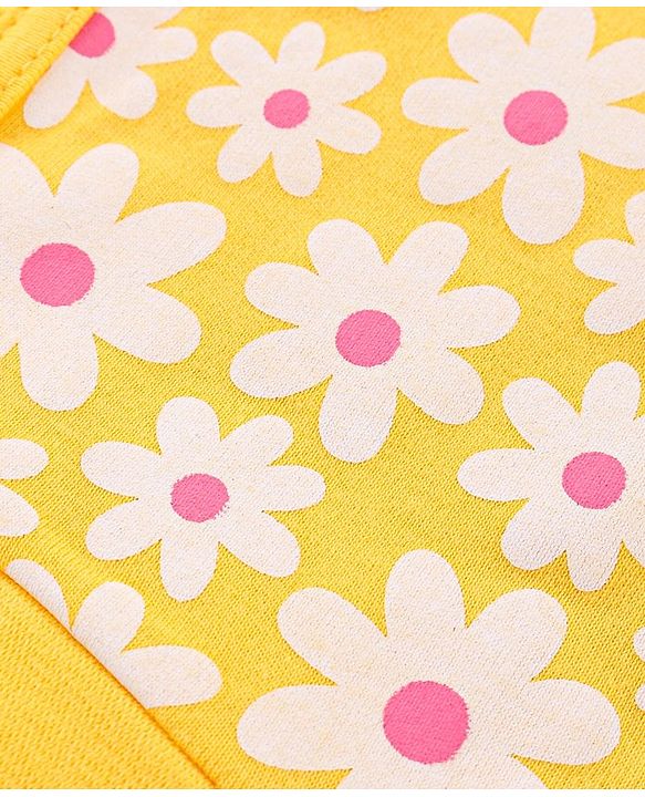 Babyhug 100% Cotton Knit Caps With Floral & Polka Dots Print Pack Of 2 - Yellow & Dark Pink