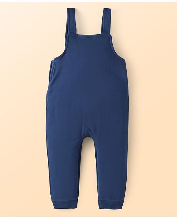Babyhug Single Jersey Knit Dungaree & Full Sleeves T-Shirt With Teddy Bear Print - Navy Blue