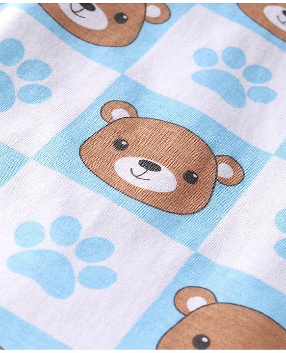 Babyhug Single Jersey Knit Dungaree & Full Sleeves T-Shirt With Teddy Bear Print - Navy Blue