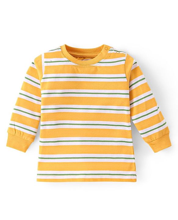 Babyhug Cotton Single Jersey Knit Full Sleeves Striped T-Shirt & Dungaree Set With Animal Print - Green
