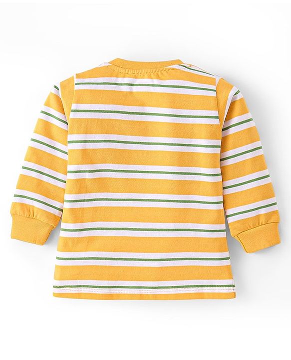 Babyhug Cotton Single Jersey Knit Full Sleeves Striped T-Shirt & Dungaree Set With Animal Print - Green