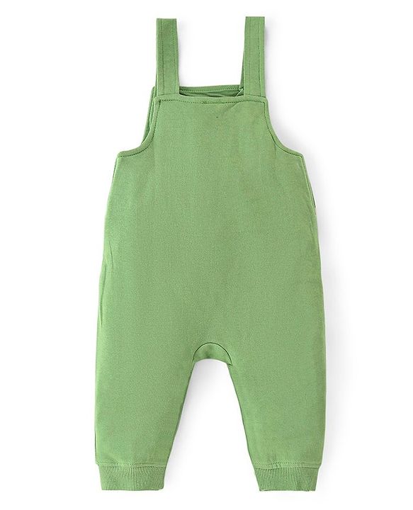 Babyhug Cotton Single Jersey Knit Full Sleeves Striped T-Shirt & Dungaree Set With Animal Print - Green