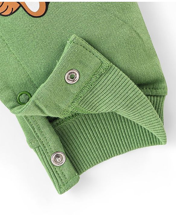 Babyhug Cotton Single Jersey Knit Full Sleeves Striped T-Shirt & Dungaree Set With Animal Print - Green