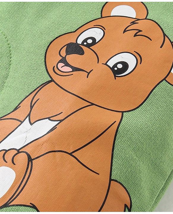 Babyhug Cotton Single Jersey Knit Full Sleeves Striped T-Shirt & Dungaree Set With Animal Print - Green