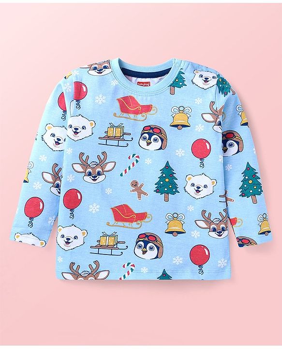 Babyhug Single Jersey Knit Full Sleeves Animal Printed T-Shirt & Dungaree - Navy Blue