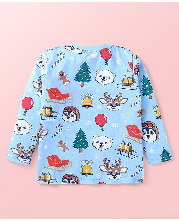 Babyhug Single Jersey Knit Full Sleeves Animal Printed T-Shirt & Dungaree - Navy Blue