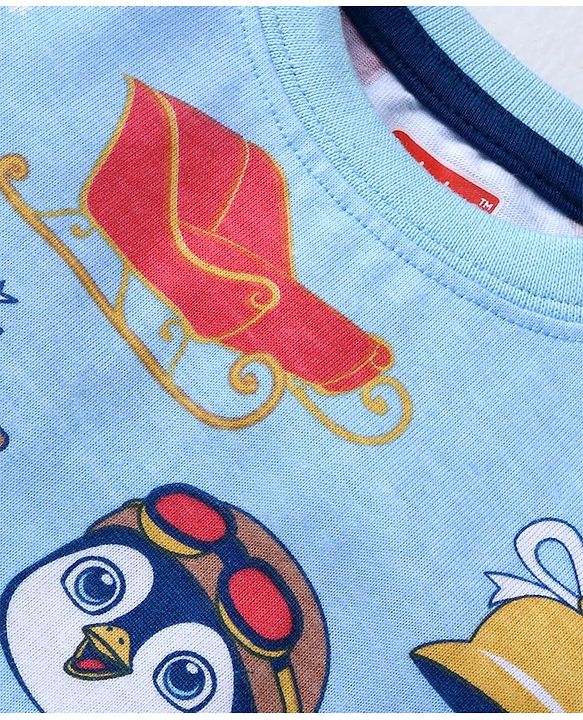 Babyhug Single Jersey Knit Full Sleeves Animal Printed T-Shirt & Dungaree - Navy Blue