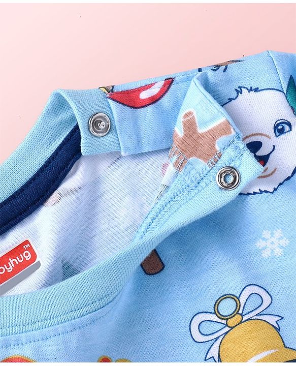 Babyhug Single Jersey Knit Full Sleeves Animal Printed T-Shirt & Dungaree - Navy Blue