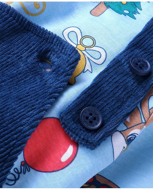 Babyhug Single Jersey Knit Full Sleeves Animal Printed T-Shirt & Dungaree - Navy Blue
