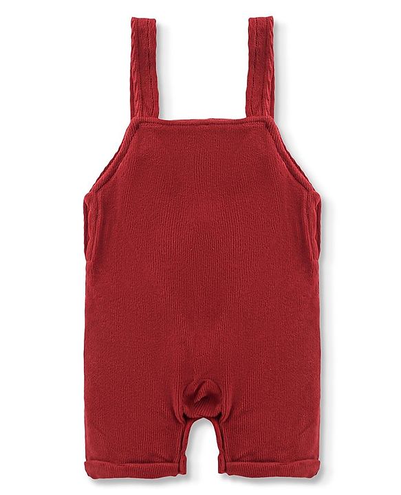 Babyhug Single Jersey Knit Half Sleeves T-Shirt with Animals Patch Dungaree - Maroon & White