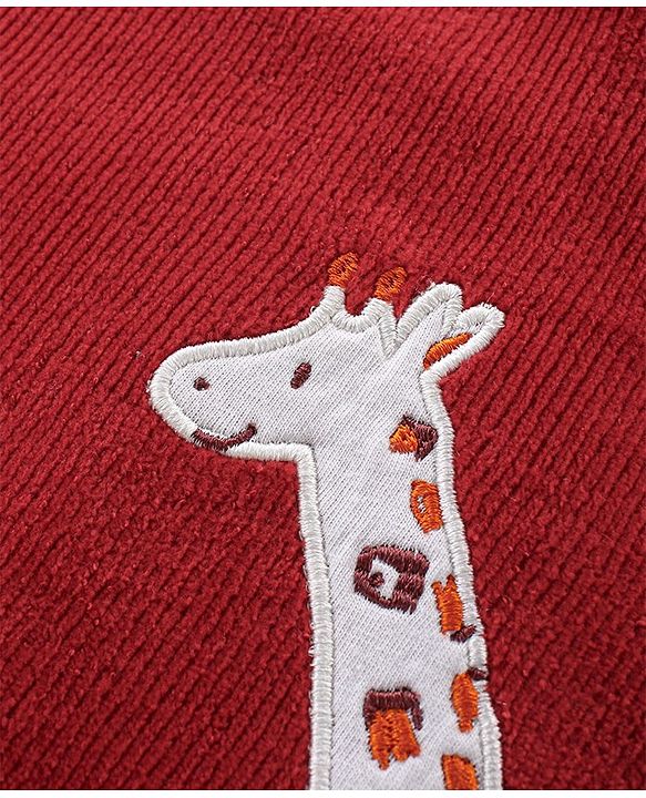 Babyhug Single Jersey Knit Half Sleeves T-Shirt with Animals Patch Dungaree - Maroon & White