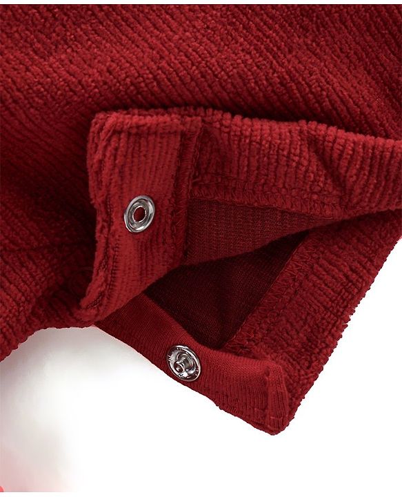 Babyhug Single Jersey Knit Half Sleeves T-Shirt with Animals Patch Dungaree - Maroon & White