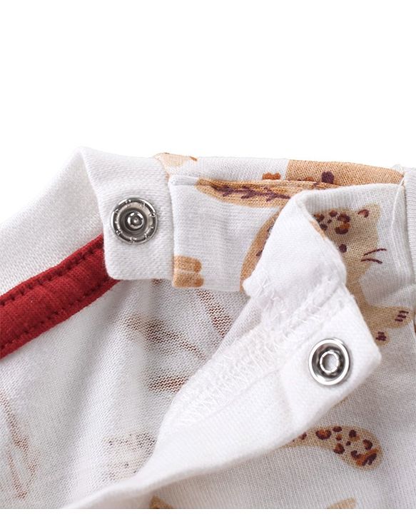 Babyhug Single Jersey Knit Half Sleeves T-Shirt with Animals Patch Dungaree - Maroon & White