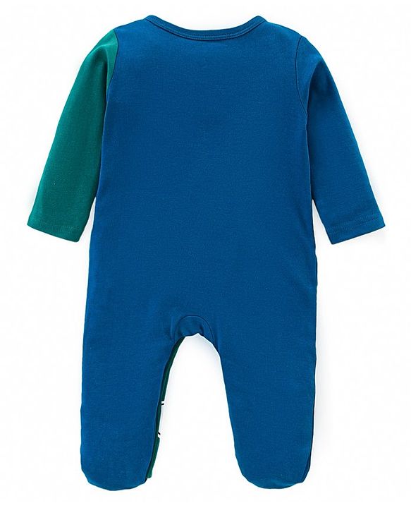Babyhug Disney Interlock Knit Full Sleeves Sleepsuit With Mickey Mouse Graphic - Navy Blue & Green