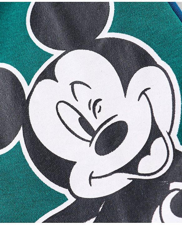 Babyhug Disney Interlock Knit Full Sleeves Sleepsuit With Mickey Mouse Graphic - Navy Blue & Green