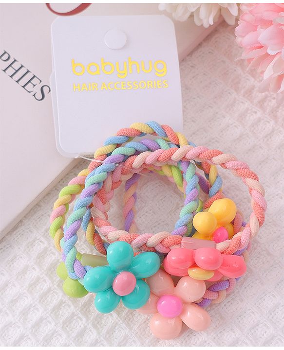 Babyhug Flower Charms Rubber Bands & Scrunchies Set of 5 - Multicolor
