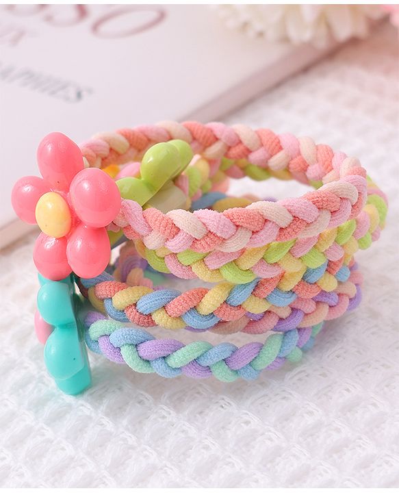 Babyhug Flower Charms Rubber Bands & Scrunchies Set of 5 - Multicolor