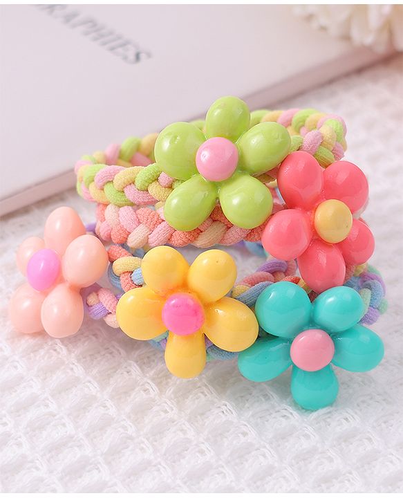 Babyhug Flower Charms Rubber Bands & Scrunchies Set of 5 - Multicolor