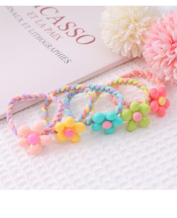 Babyhug Flower Charms Rubber Bands & Scrunchies Set of 5 - Multicolor
