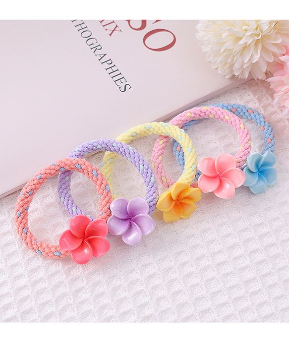 Pine Kids Flower Motifs Rubber Bands Set of 5 - Multicolor