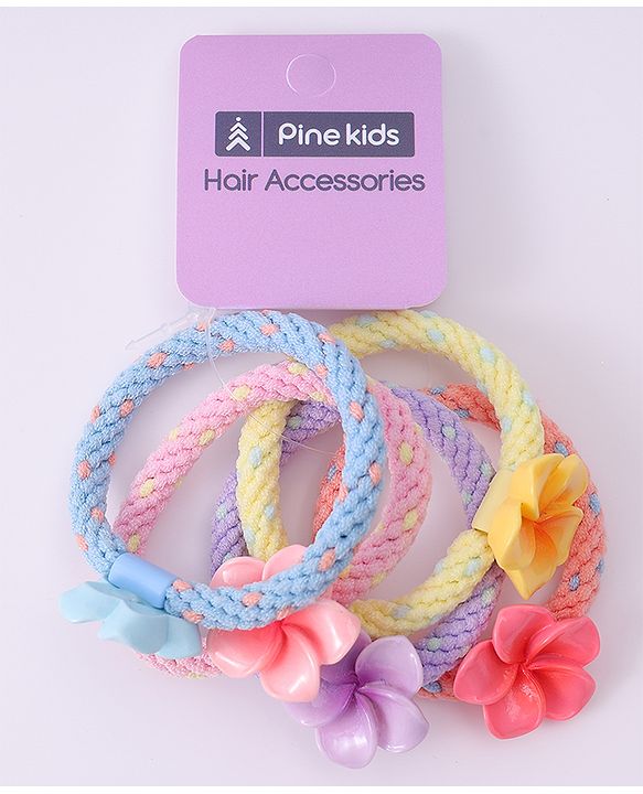 Pine Kids Flower Motifs Rubber Bands Set of 5 - Multicolor