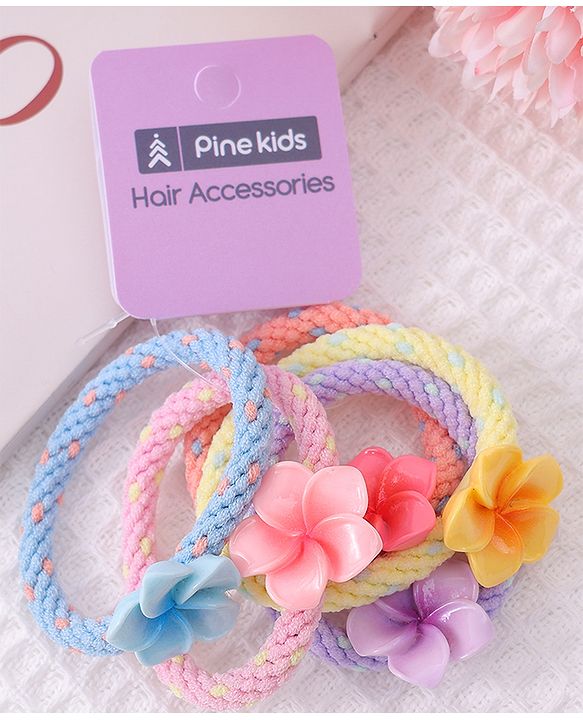 Pine Kids Flower Motifs Rubber Bands Set of 5 - Multicolor