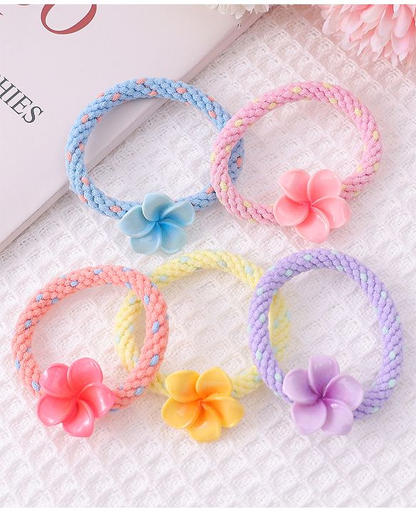 Pine Kids Flower Motifs Rubber Bands Set of 5 - Multicolor