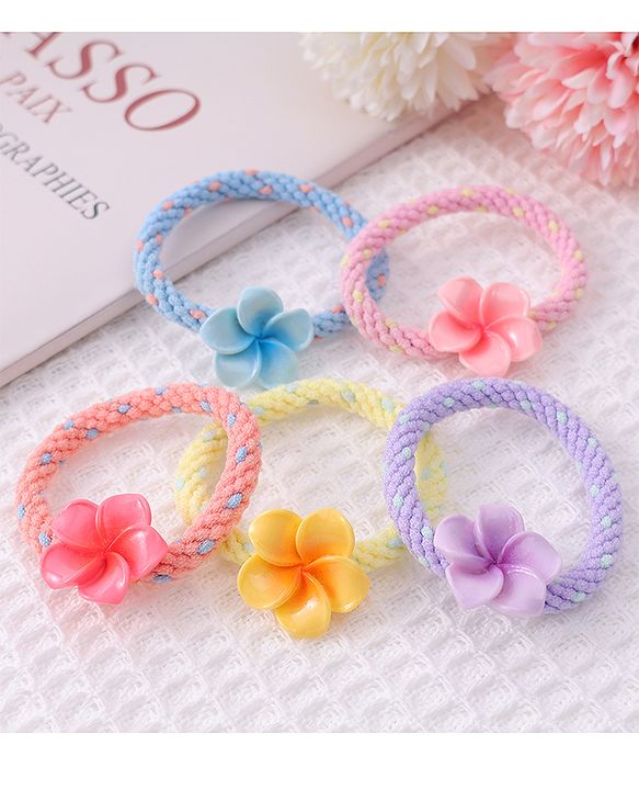 Pine Kids Flower Motifs Rubber Bands Set of 5 - Multicolor