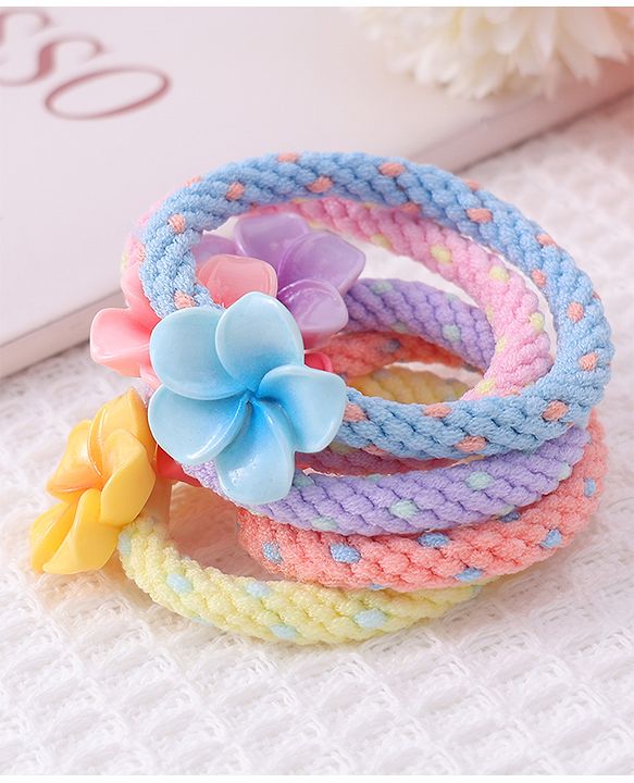 Pine Kids Flower Motifs Rubber Bands Set of 5 - Multicolor