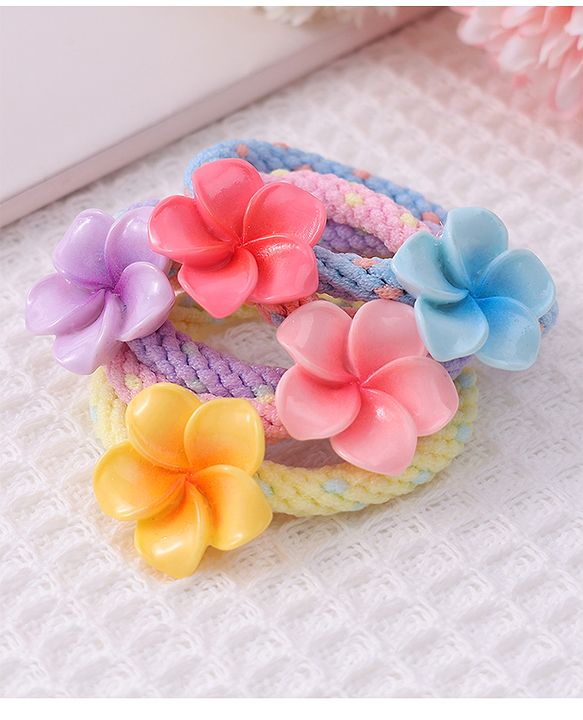 Pine Kids Flower Motifs Rubber Bands Set of 5 - Multicolor