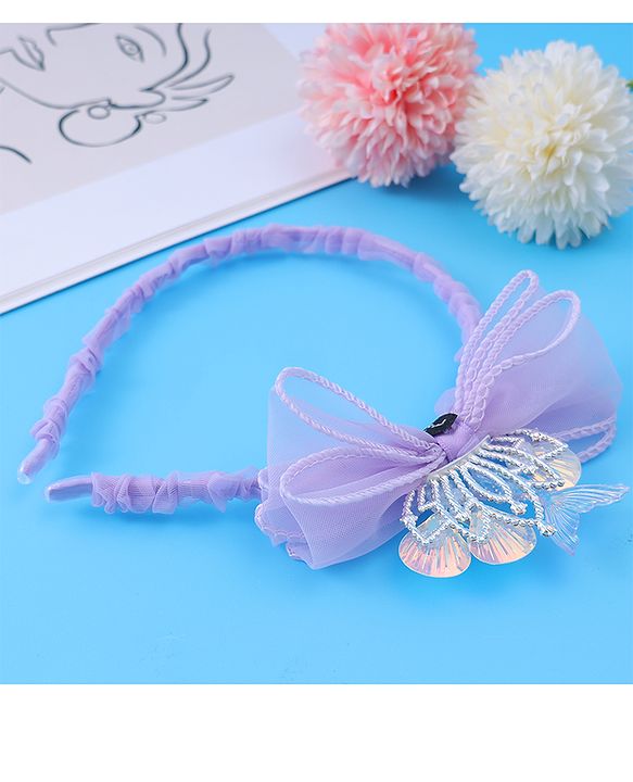Pine Kids Bow & Fish Tail Hair Bands - Purple