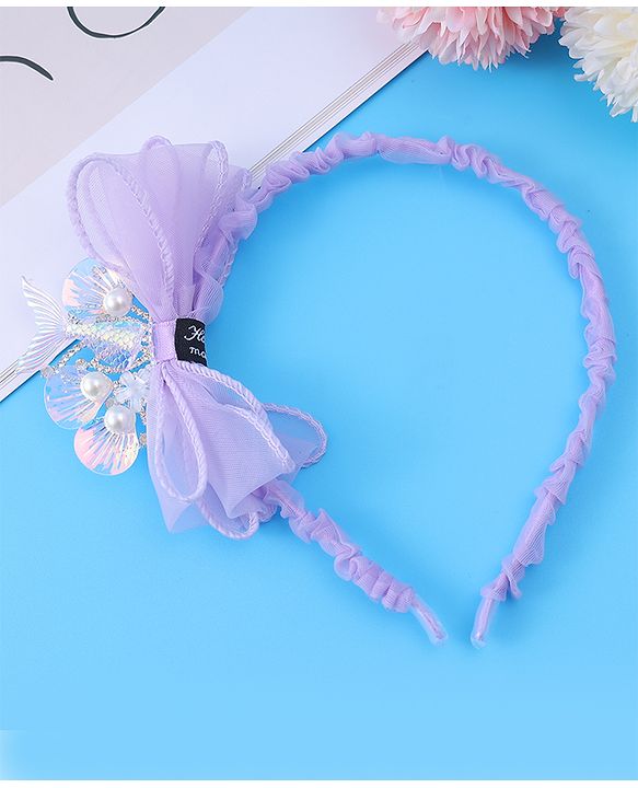 Pine Kids Bow & Fish Tail Hair Bands - Purple